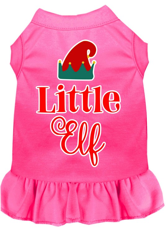 Little Elf Screen Print Dog Dress Bright Pink XS